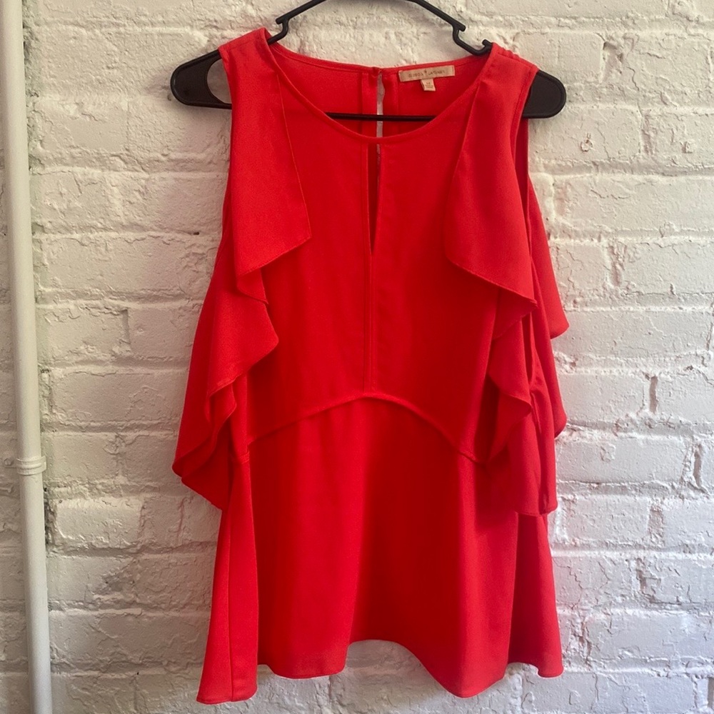Gibson Latimer Orange Cold Shoulder Blouse